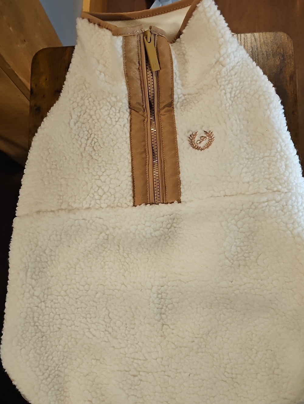 PINK Victoria's Secret Cream Sherpa Jacket with Tan Trim